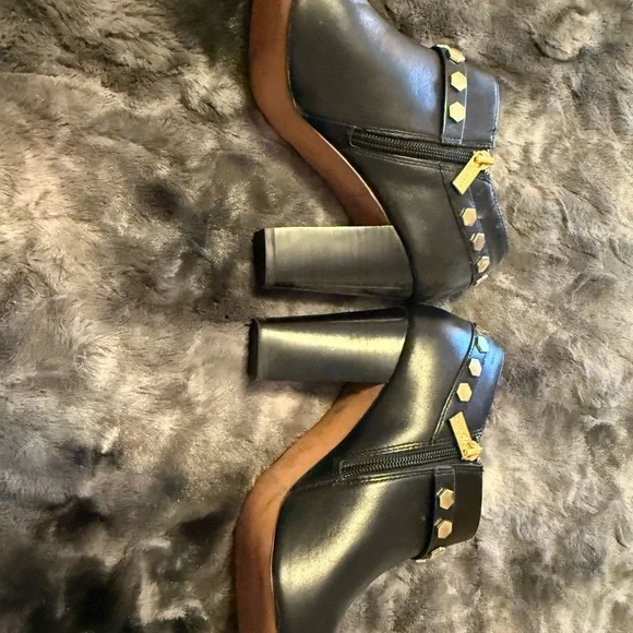 Isola Black Ankle Boots with Gold Studs - Picture 4 of 6